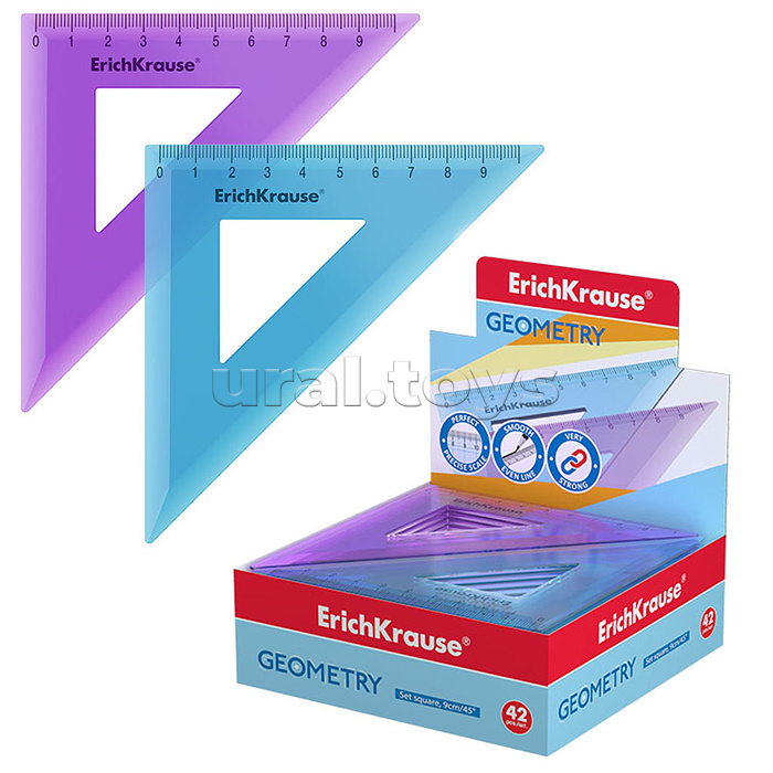 Угольник пластиковый Standard, 9см/45°, ассорти из 2 цветов, в коробке-дисплее