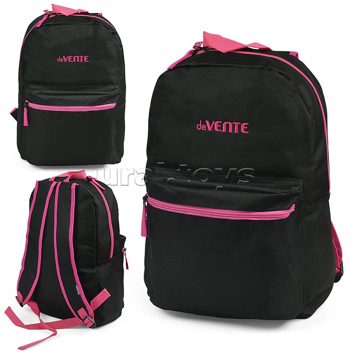 Рюкзак "Black" подростковый 40x29x17 см (14 л) 250 г, 1 отделение на молнии, 1 передний карман, черный с розовым