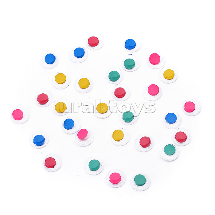 Глазки декоративные круглые пластиковые, самоклеящиеся, цвет ассорти 30шт, 7 мм в пластиковом пакете с блистерным подвесом