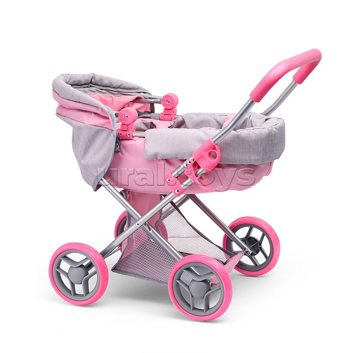 Коляска-люлька для кукол, металлическая, с корзиной, цвет серо-розовый