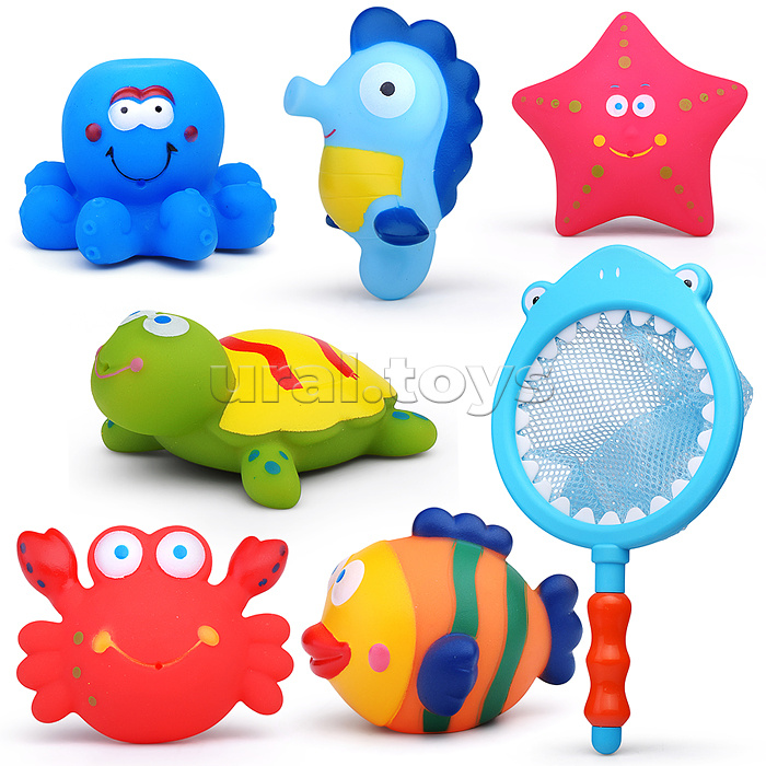 Набор игрушек для ванны с сачком "Морские обитатели", 7 шт