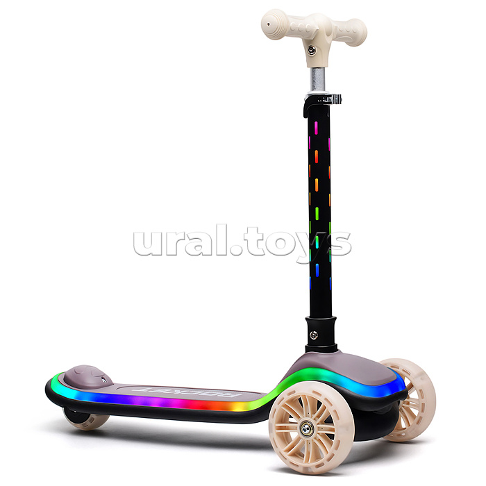 Самокат трёхколёсный ROCKET светящиеся колеса PU, дека, рулевая стойка, цвет серый