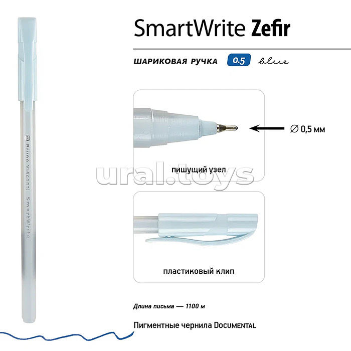 Ручка "SmartWrite Zefir" шариковая 0.5 мм, синяя (3 цвета) Ручка "SmartWrite Zefir" шариковая 0.5 мм, синяя (3 цвета)
