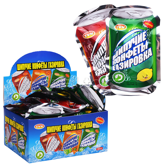 Шипучие конфеты "Газировка" со вкусом апельсина, колы, лимона 7г*30шт