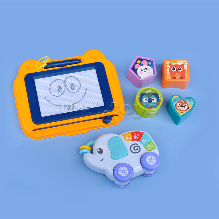 Игровой центр-Каталка "Веселый слоник" (цвет голубой) в коробке