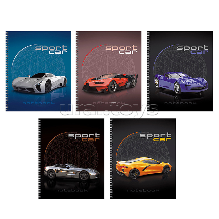 Тетрадь 80л. клетка "Sport car" гребень А5 обл.:выб. лак, бум. оф.60 г/м2, в уп. 5 видов, уп./гофр.по 6 шт. в терм. пл.