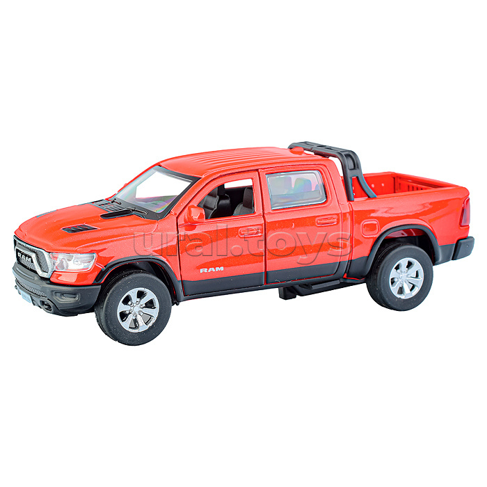 Машина металл Dodge Ram 1500 Rebel 13 см, двери, багаж, инер, красный, в коробке