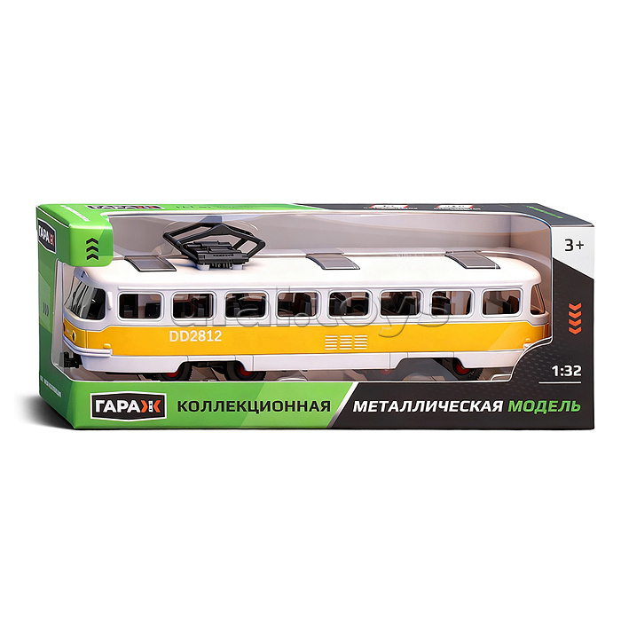 Трамвай "Луна" (жёлтый,, пластиковый корпус)  в коробке