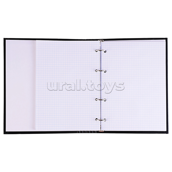 Тетрадь на кольцах А5 (170x215 мм) со сменным блоком "Чёрный список" 120 листов, блок офсет 60 г/м² в клетку, обложка твердый переплет 7БЦ, цветная печать, матовая ламинация, выборочный лак, термоусадочная пленка