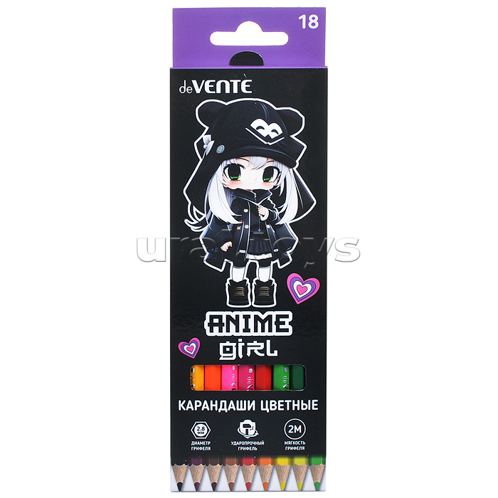 Карандаши цветные "Anime Girl" 18 цветов, 2М, диаметр грифеля 2,8 мм, шестигранные, в картонной коробке