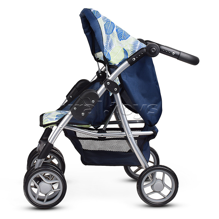 Коляска для кукол металл., складная, прогулочная с козырьком, с корзиной, принт листья