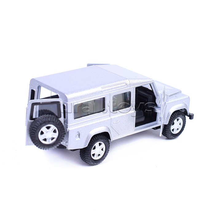 Машина металл Land Rover Defender 12 см, (двер, баг, серебристый) инерц, в коробке