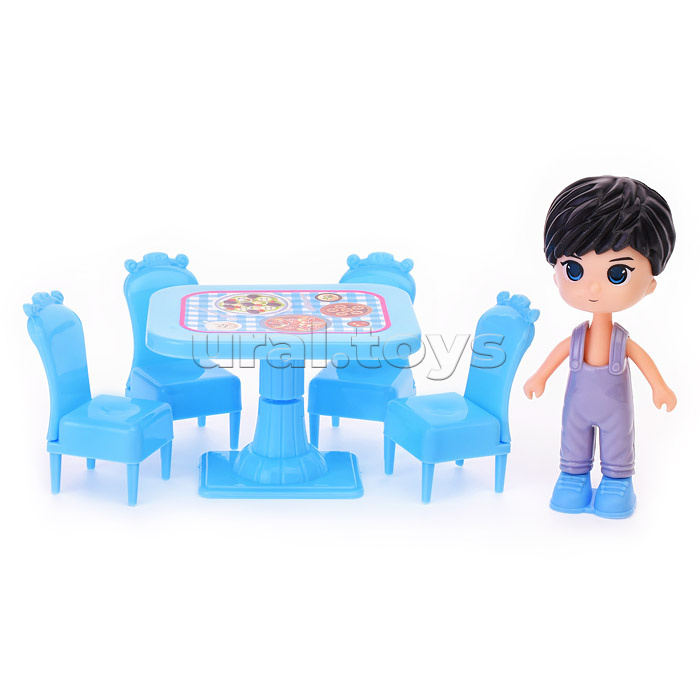 Кукла с комплектом мебели (стол, 4 стульчика) в пакете