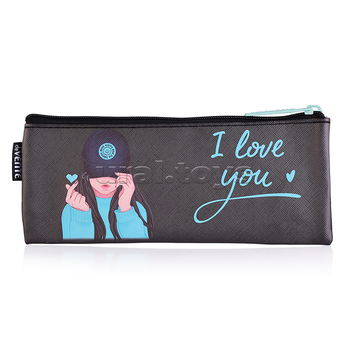 Пенал "K-Pop Heartbeat" 215x90x10 мм плоский, антивандальная искусственная кожа с тиснением (до -40C), отделение на молнии сверху, плоский для 35 предметов, полноцветная печать