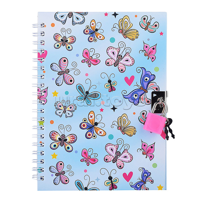 Блокнот 13х18 см "Бабочки", 48 листов, с замочком, линованный внутренний блок, плотность бумаги 70 г/м2, 4 дизайна в ассортименте, ОПП-упаковка