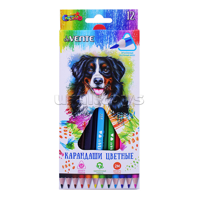 Карандаши цветные 12 цв. "Trio" 2М, диаметр грифеля 2,8 мм, трехгранные, в картонной коробке