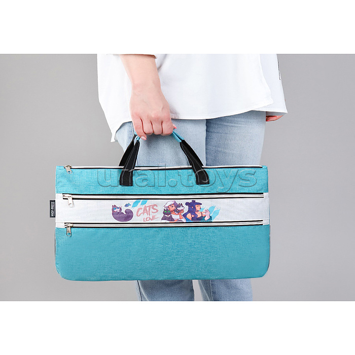 Сумка на молнии, А4, CATS LOVE, синий меланж 40х28х4,5 см