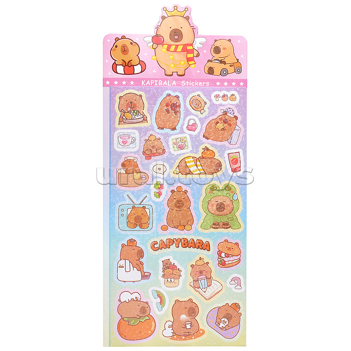 Наклейки лазерные "Капибара" 22х9,5 см, микс 12 дизайнов