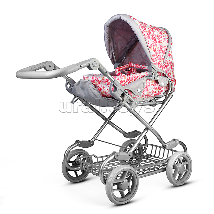 Коляская кукольная металлическая, с корзиной, принт сладости