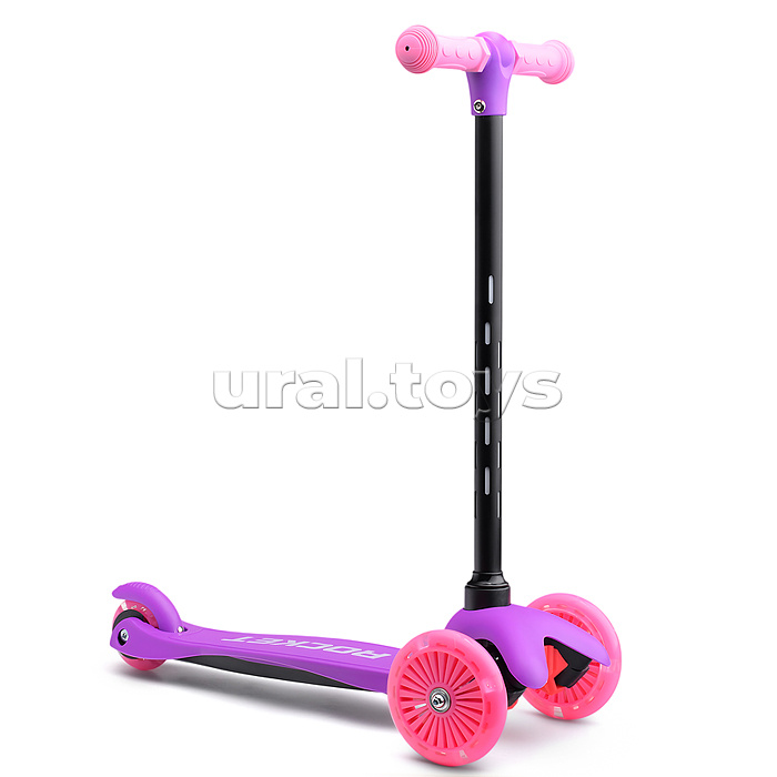 Самокат 3-х колесный ROCKET,колеса PU со светом, светящаяся стойка, ABEC 7, фиолетовый