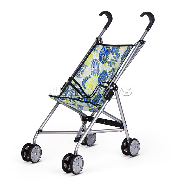 Коляска для кукол металлическая, складная, прогулочная, принт листья.