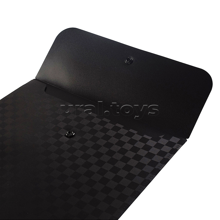 Папка-конверт на кнопке "Total black" A4 (240х330 мм) 400 мкм, фактура "шахматная доска" черная