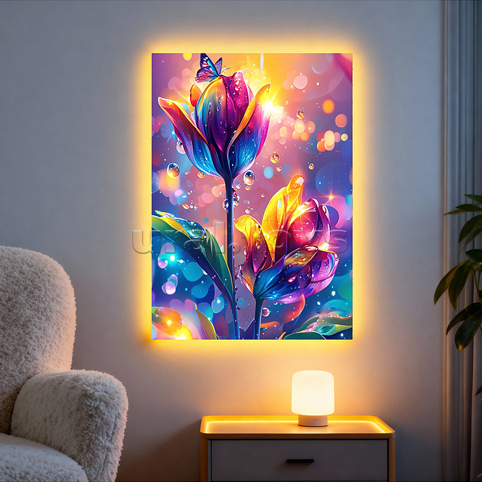 Мозаика алмазная "Волшебный цветок" (с гирляндой) 20*30см.