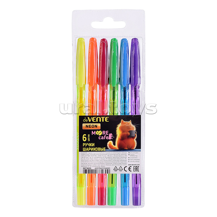 Набор ручек шариковых "MooreCafe" 06 цветов, d=0,7 мм, с полупрозрачным корпусом и металлическим наконечником, сменный стержень, в пластиковом блистере