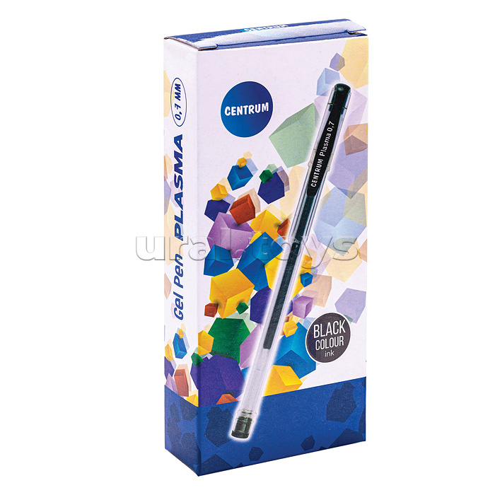 Ручка гелевая черная "PLASMA" с металлическим наконечником 0,7 мм. в прозрачном корпусе, клип в цвет чернил