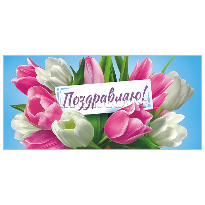 Конверт для денег (без отделки, с лаком) "Поздравляю" Тюльпаны (жен.)