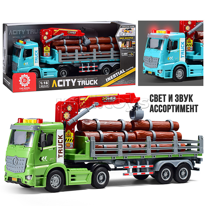 Машина "Лесовоз" на батарейках, в коробке