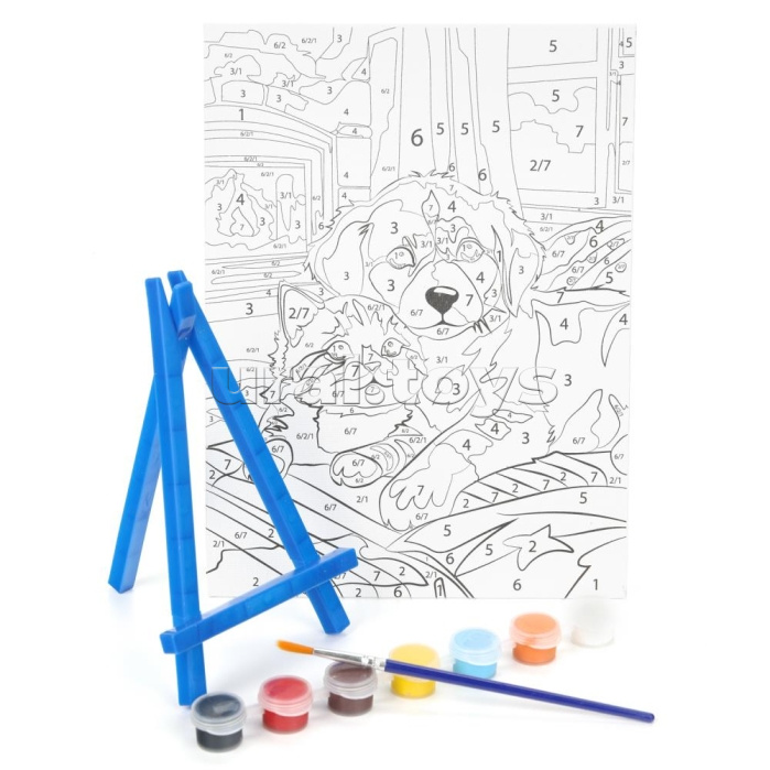 Раскраска по номерам 17х23 см "Котик и собачка"