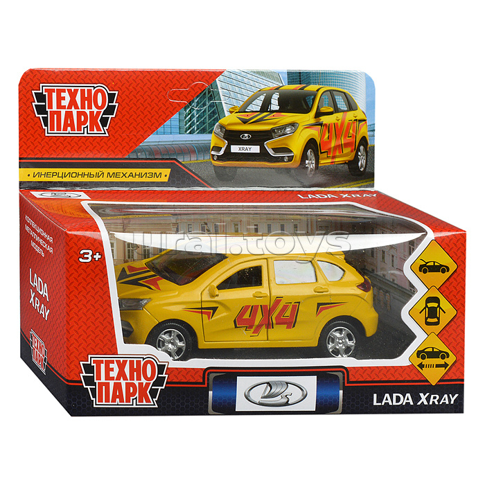 Машина металл Lada Xray Спорт 12 см, (двери, багаж, желтый) инерц., в коробке