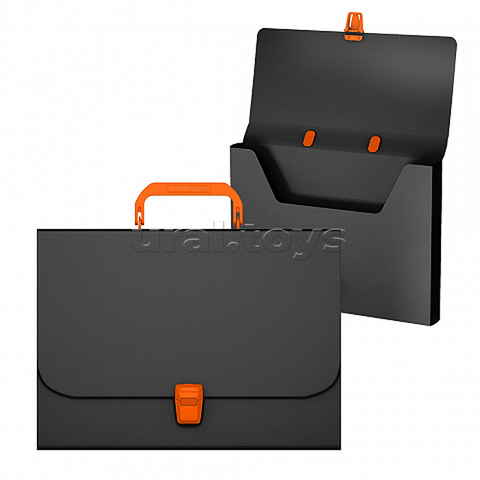 Портфель пластиковый Matt Accent , A4, черный с оранжевой ручкой и замком