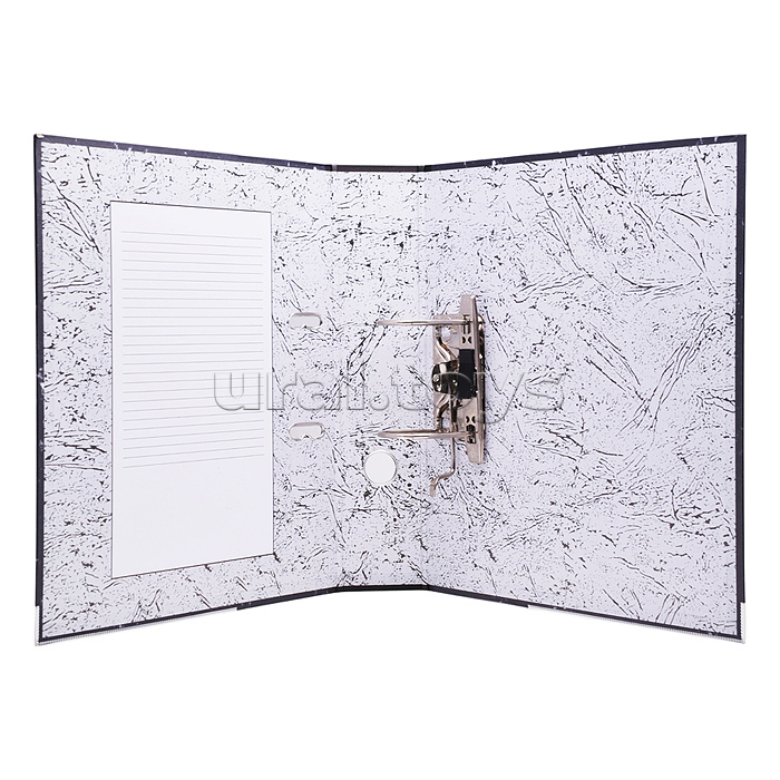 Папка с арочным механизмом "Attomex. Lite" A4 75 мм, мраморная картонная, собранная, c металлической окантовкой нижней кромки, без запечатки форзаца, с этикеткой для надписей, черная