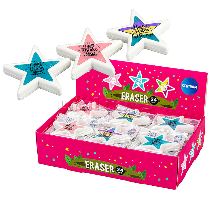 Ластик из синтетического каучука "Звезда" 50х50х10мм в индивидуальном ПВХ-пакете, в дисплее