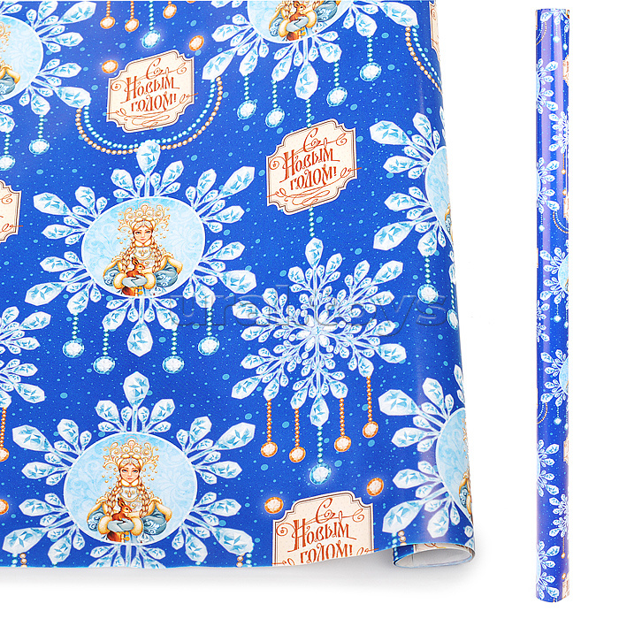 Упаковочная бумага Снегурочка в Снежинке для сувенирной продукции в рулонах