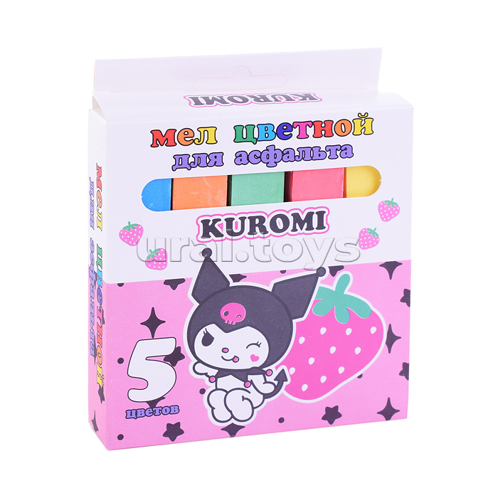 Мел цветной Kuromi, для асфальта, 5 шт. в картонной упаковке с европодвесом