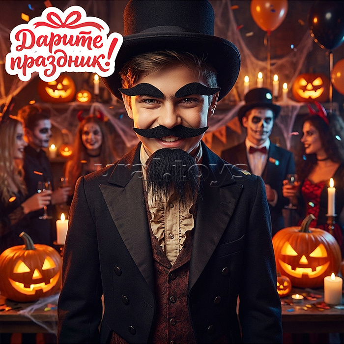 Карнавальный набор "Накладные усы, борода и брови" цвет черный