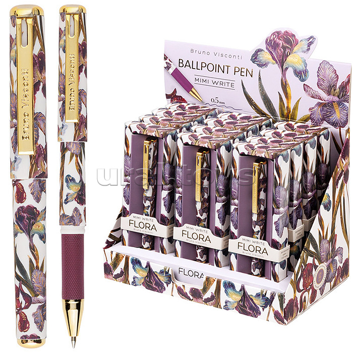 Ручка "Mimiwrite. Flora. Ирисы" шариковая, 0,5 мм, синяя, в подарочной упаковке,