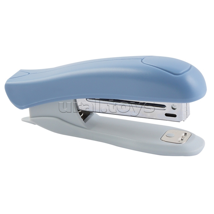 Степлер "sigNATURE" №10 (мощность 12 листов, глубина скрепления 45 мм) пластиковый, со встроенным антистеплером, в картонной коробке, цвет сумеречный синий