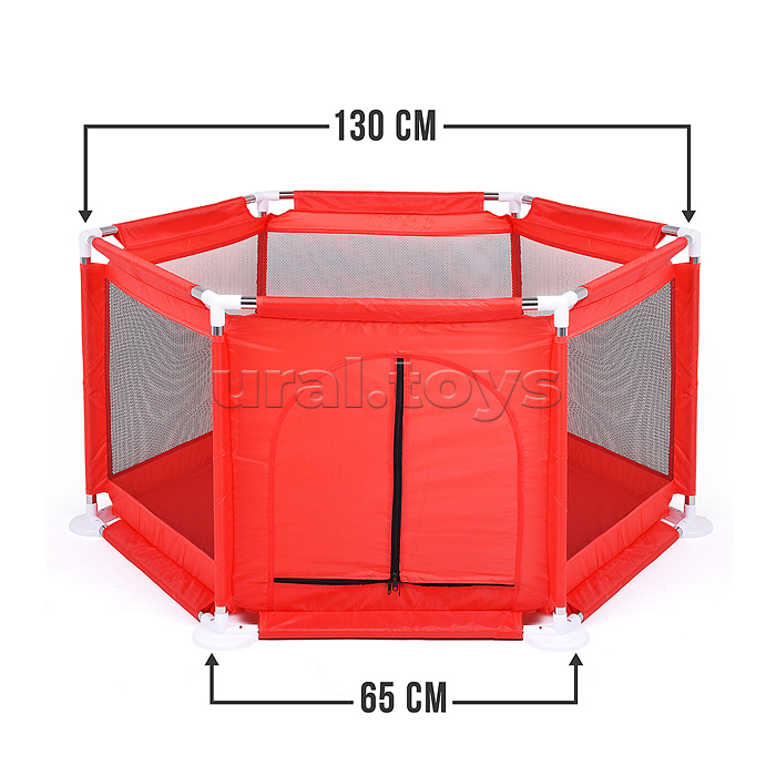 Манеж детский  шестигранный (113*130*65) цвет красный в пакете