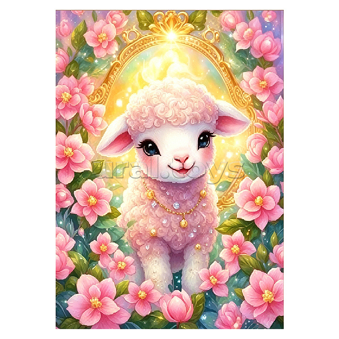 Мозаика алмазная "Овечка в розовом саду" 40*30 см.