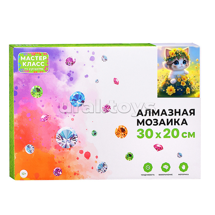 Мозаика алмазная "Цветочный котик" 20*30см.