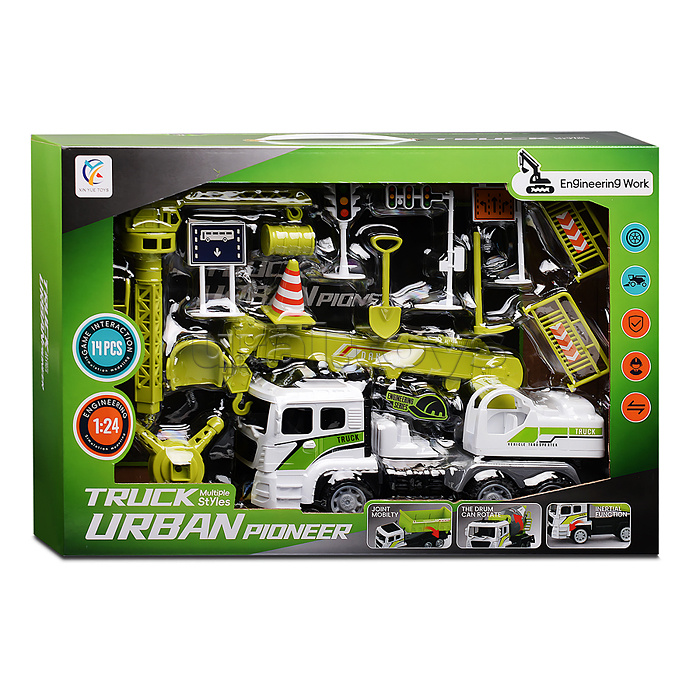 Машина "Кран" с дорожными знаками, в коробке