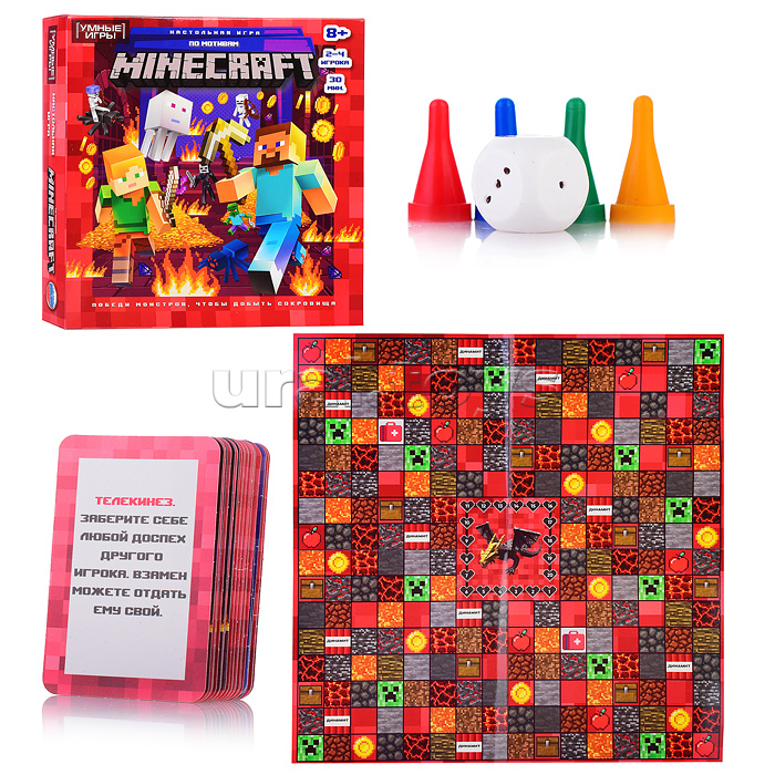 Настольная игра-ходилка квадрат "По мотивам Minecraft." 40 карточек