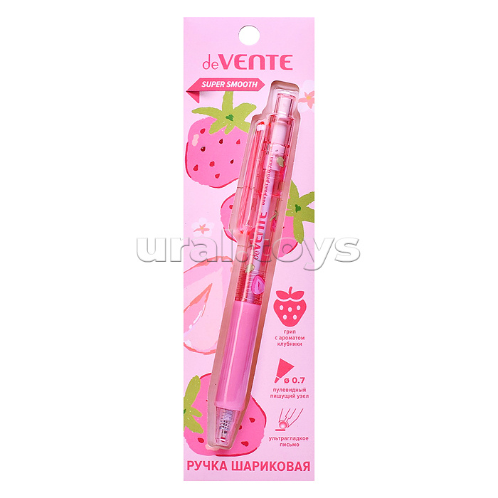 Ручка шариковая автоматическая "Aroma Fruit" d=0,7 мм, ультра гладкое письмо, пластиковый корпус с клипом и ароматизированным каучуковым держателем, с ароматом клубники, цвет чернил синий, в блистерной упаковке