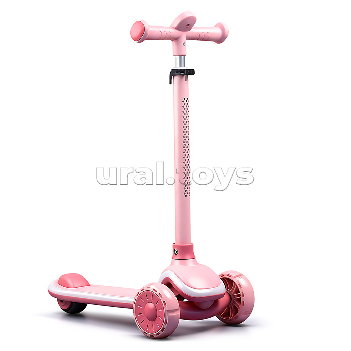 Самокат 3-х колесный ROCKET,колеса PU со светом, цвет розовый