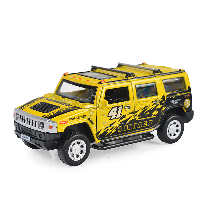 Машина металл Hummer H2 Спорт 12 см, (свет-звук, двер, баг, желтый) инерц., в коробке