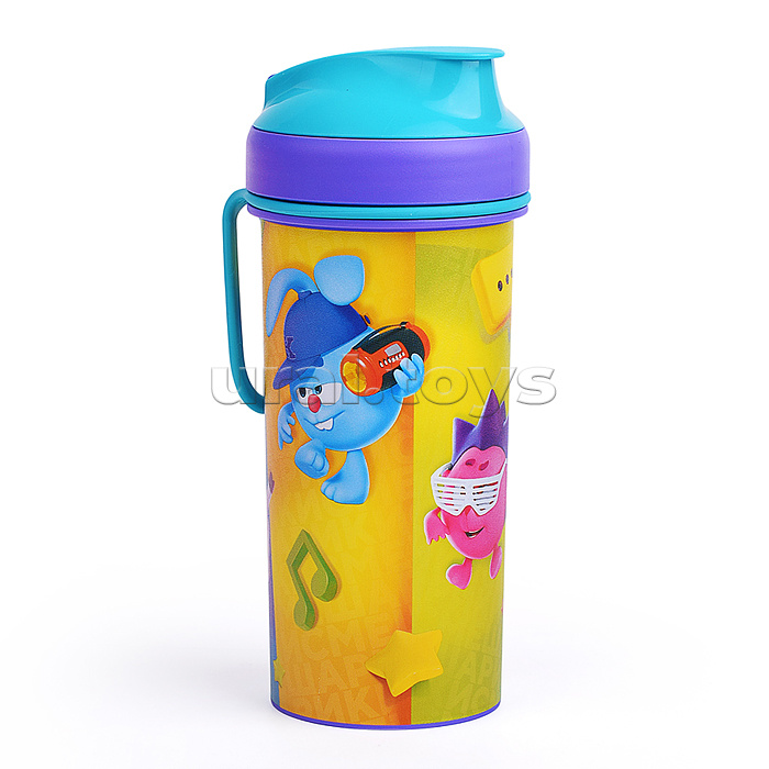 Набор: Ланч-бокс 0,98л и стакан детский с крышкой, петлей и декором "Смешарики" 0,4л (Голубой)